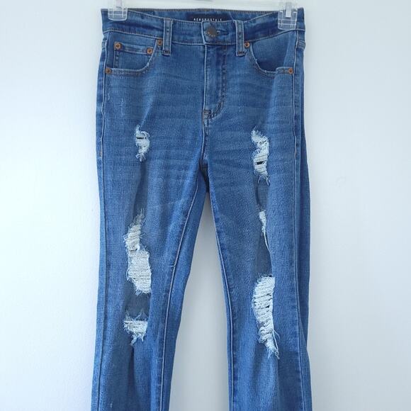 Aeropostale High Rise Jeggings Size 0 Blue Jeans Distessed Skinny Pants - Picture 3 of 5